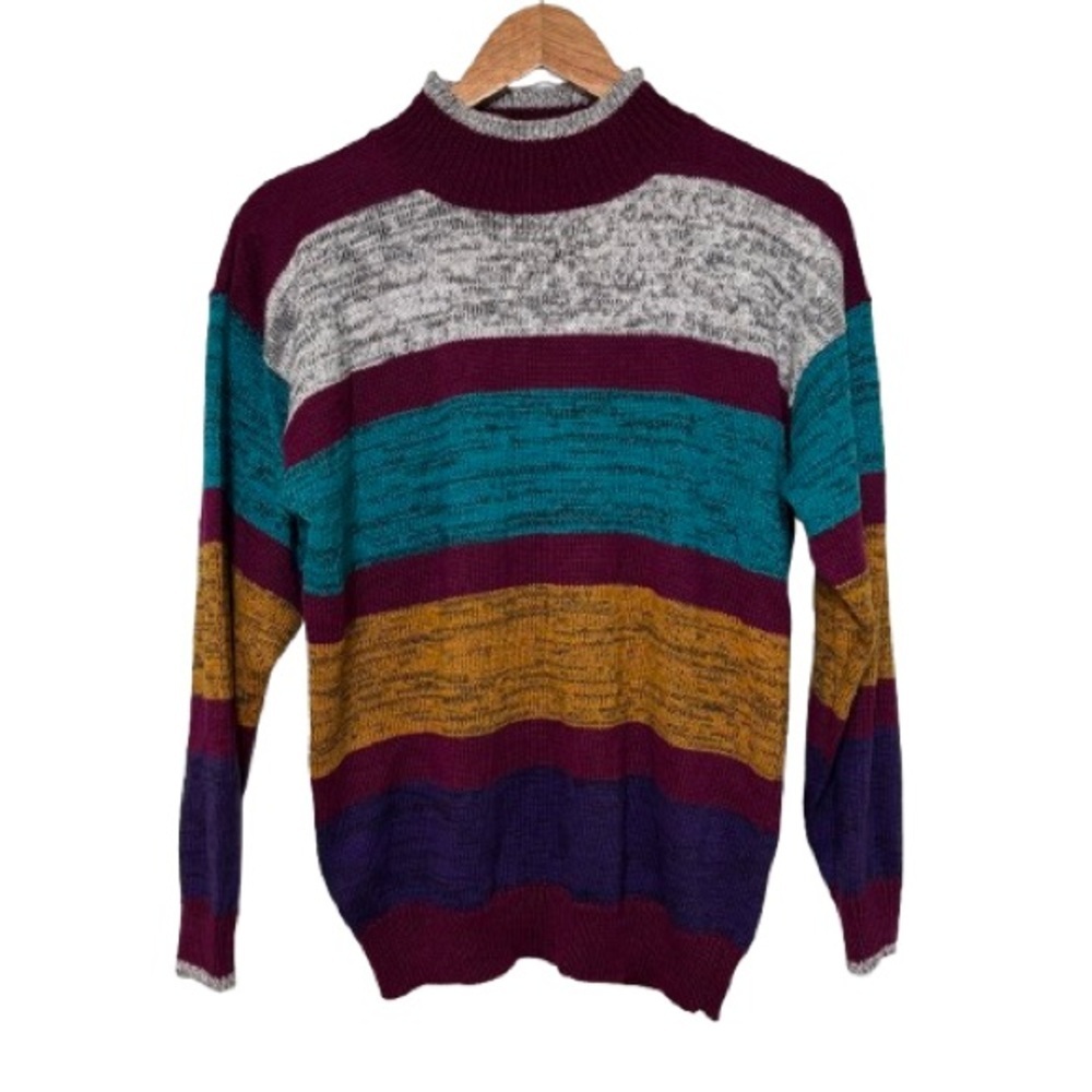 Vintage Spice of Life Multi Color Striped Knit Sweater Size M